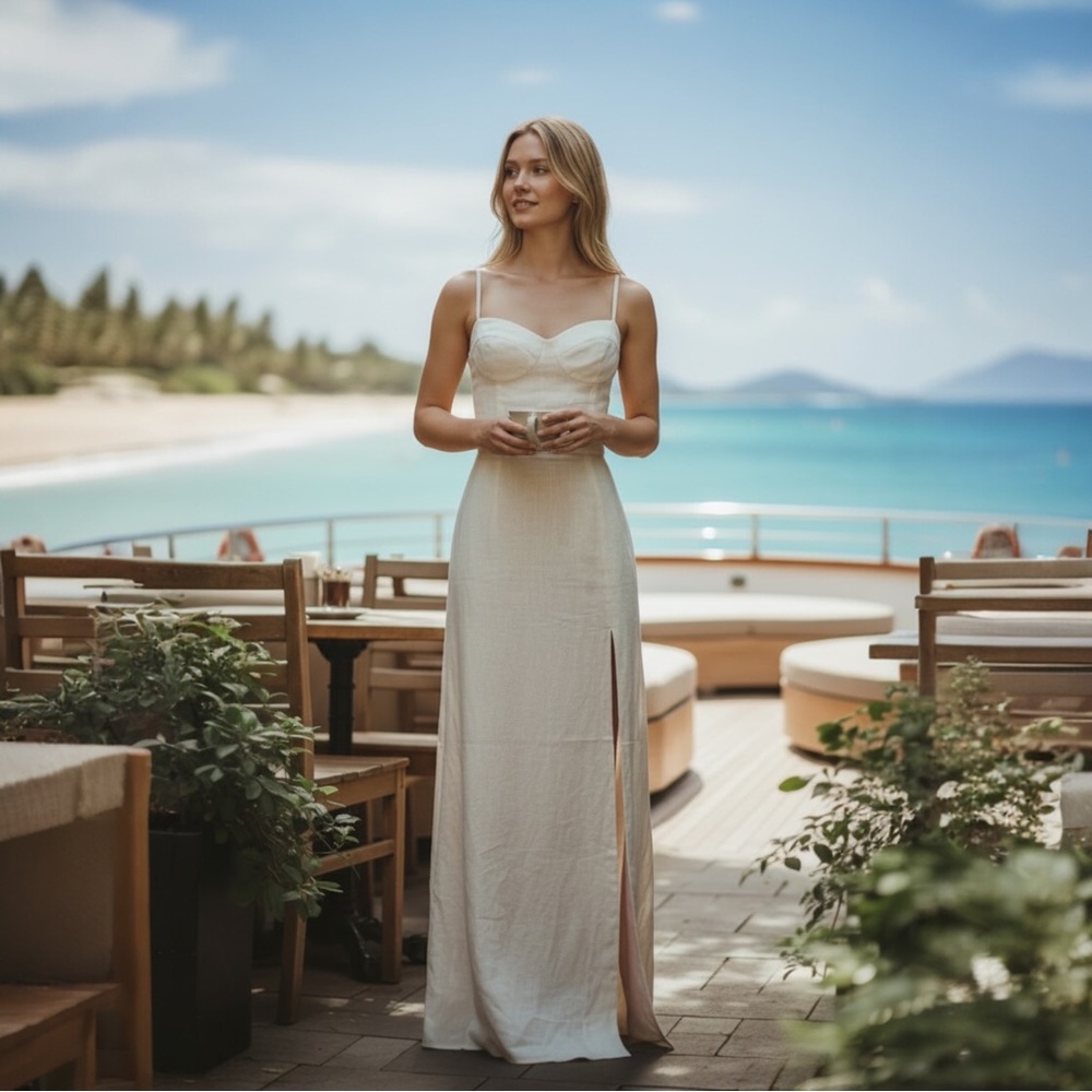 🖤 Eleventy Linen Maxi Resort Dress | Italian Designer Eleventy | Sweetheart Slit